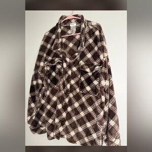 3XL Brown Plaid Button-Up Sherpa jacket EUC